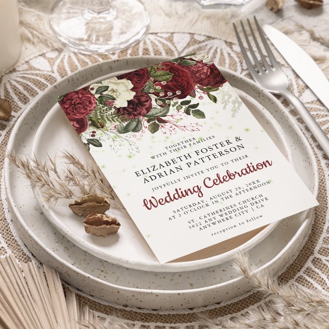 Invitación Moda Borgoña y Boda floral blanco (Subido por el creador)