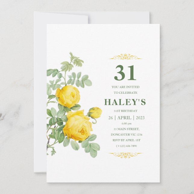 Invitación Moda Botánica Floral Amarilla y Verde Cumpleaños 3 (Anverso)