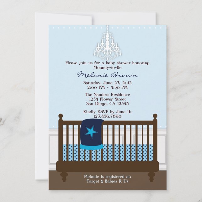 Invitación Moda Boy Blue Nursery Decor Baby Shower Invitar (Anverso)