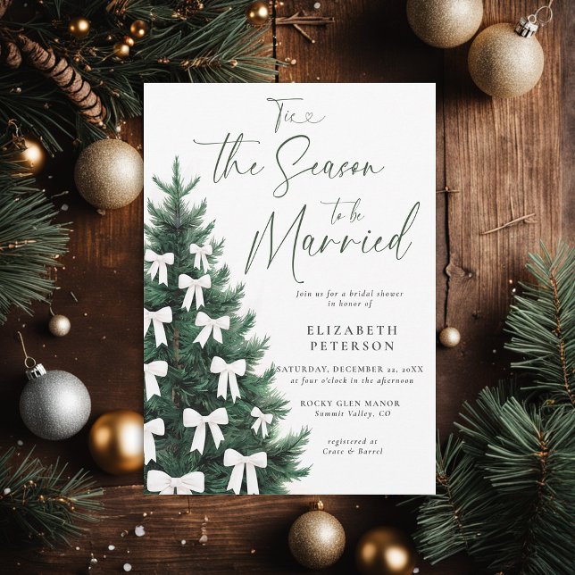 Invitación Moda Bridal de  de arbol blanco de Navidad de invi (winter bridal shower invitation christmas pine tree coquette white bows watercolor chic cozy cottage)