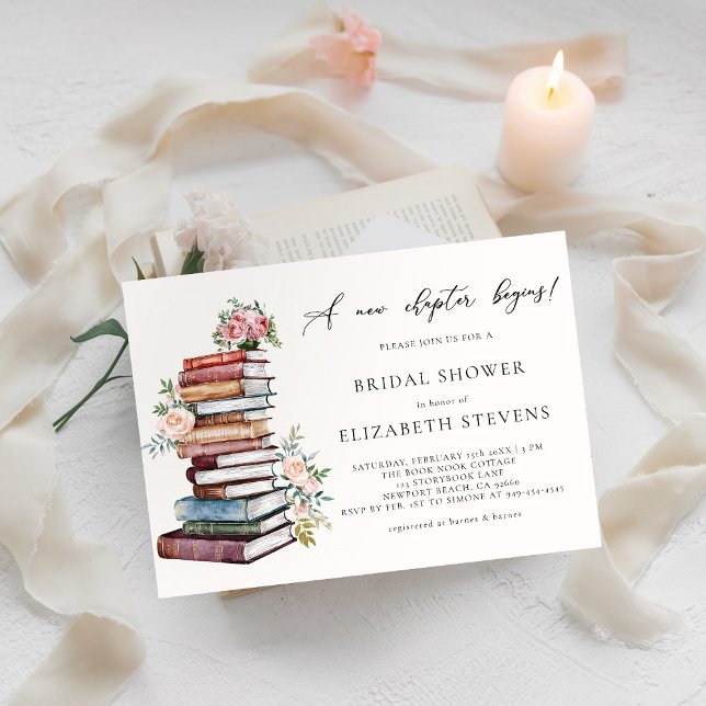 Invitación Moda Bridal de  de Lover Bookworm (a new chapter bridal shower invitation book lover bookworm library literary floral roses watercolor)