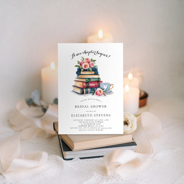 Invitación Moda Bridal de  de Lover Bookworm (a new chapter bridal shower invitation book lover bookworm library literary floral peony elegant)