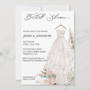 Invitación Moda Bridal Shower Boda Vestido Pampas Grasa