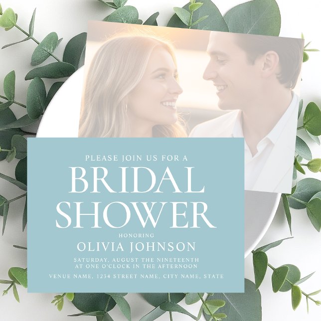 Invitación Moda Bridal Shower Foto Typography Boda Verde azul (Subido por el creador)