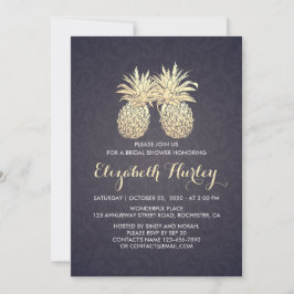 Invitación Moda Bridal Shower Gold Pineapple Pareja Marina Az