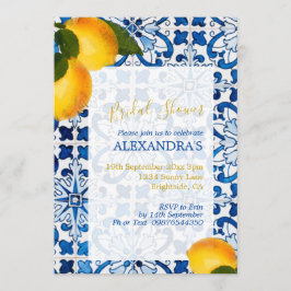 Invitación Moda Bridal Shower Lemon Blue White Tile