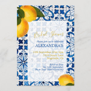 Invitación Moda Bridal Shower Lemon Blue White Tile