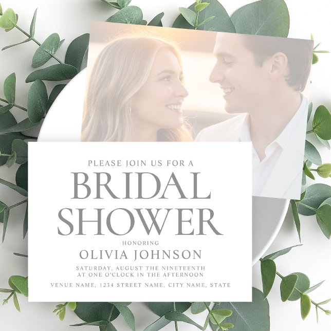 Invitación Moda Bridal Shower Photo Typography Gray White (Subido por el creador)
