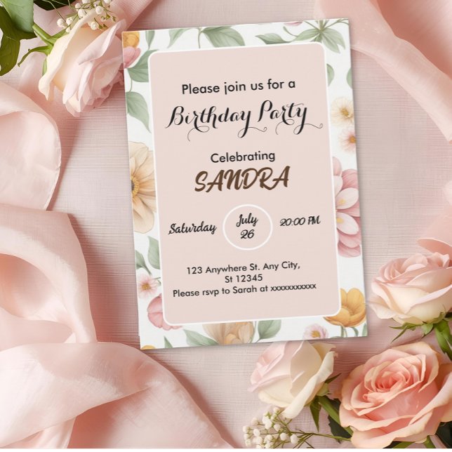 Invitación moda brillante Jardín rosa Aniversario floral (Subido por el creador)