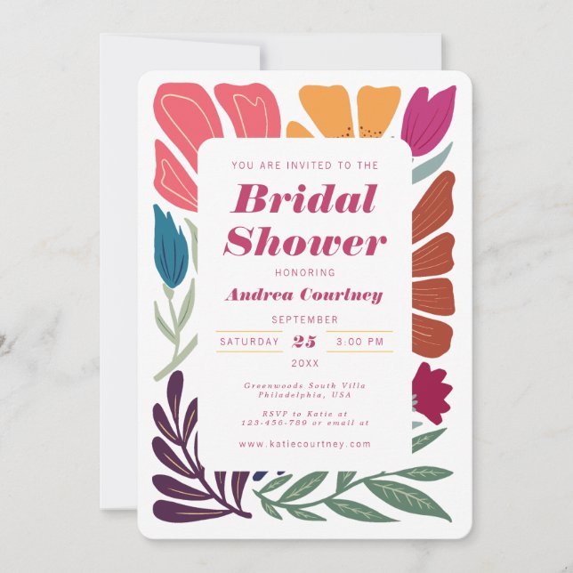 Invitación Moda brillante multicolor Floral Bridal Shower Fot (Anverso)