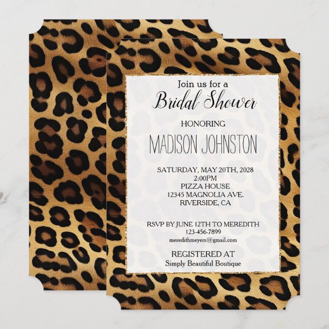 Invitación Moda Brown Gold Leopardo Boda Bridal Shower (Anverso / Reverso)