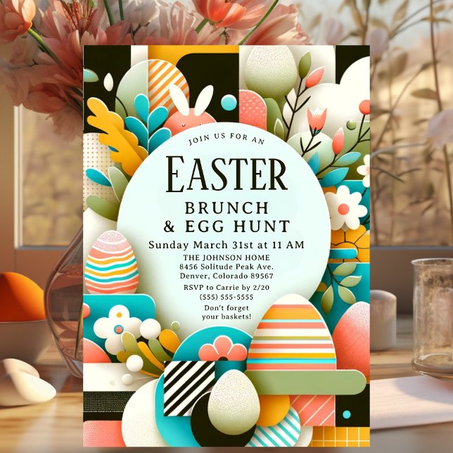 Invitación Moda Brunch moderno de Pascua y caza de huevos (Subido por el creador)