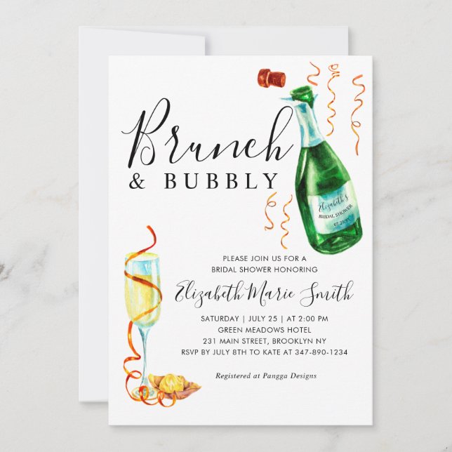 Invitación Moda Brunch y botella de vidrio burbujeante Ducha  (Anverso)