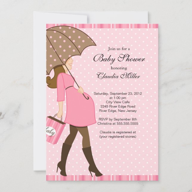 Invitación Moda Brunette Embarazada Mamá Baby Shower (Anverso)