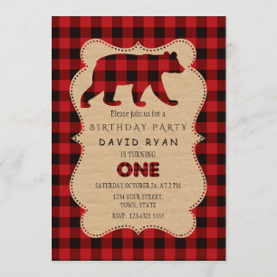 Invitación Moda Búfalo Rojo Flannel Up Cumpleaños Jugado UNO