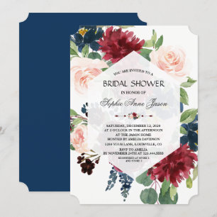 Invitación Moda Burgundy Floral Hexagon Frame Shower