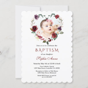 Invitación Moda Burgundy Flores Rosa Flores Florales Baptismo