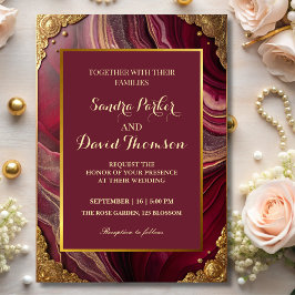Invitación Moda Burgundy Gold Agate Marble Boda moderno