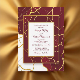 Invitación Moda Burgundy Gold Agate Marble Boda moderno