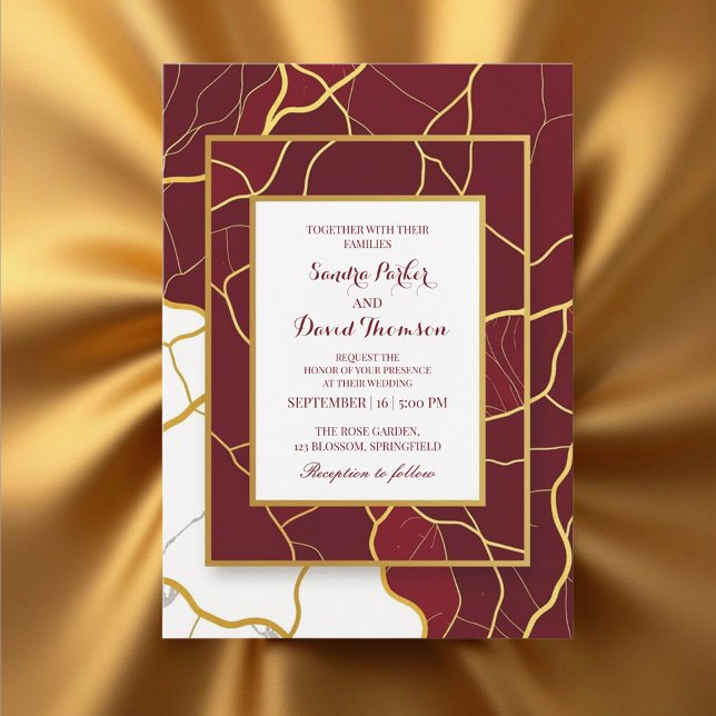 Invitación Moda Burgundy Gold Agate Marble Boda moderno (Subido por el creador)