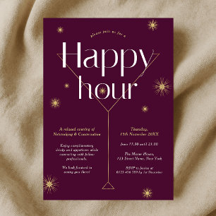 Invitación Moda Burgundy & Gold Company Networking Happy Hour