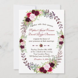 Invitación Moda Burgundy Marsala Boda de la corona floral