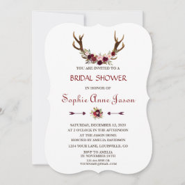 Invitación Moda Burgundy Marsala Floral Antlers Bridal Shower