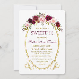 Invitación Moda Burgundy Marsala Floral Fall SWEET 16