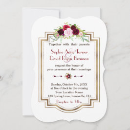 Invitación Moda Burgundy Marsala Floral Gold Fall Wedding