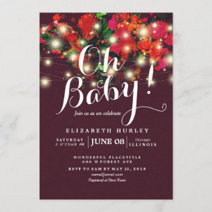 Invitación Moda Burgundy Red Floral String Lights Baby Shower