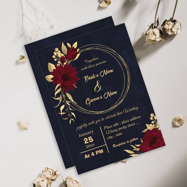 Invitación Moda burgundy y boda de la marina de oro (Subido por el creador)