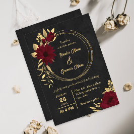 Invitación Moda burgundy y boda negro dorado