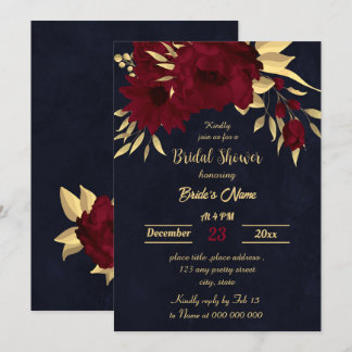 Invitación Moda burgundy y ducha de novia de la marina de oro
