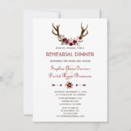Invitación Moda Caída Marsala Antlers Floral Ensayo Cena