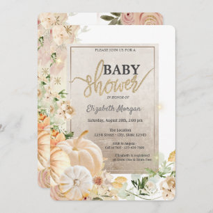 Invitación Moda Calabazas otoñales Flores Baby Shower