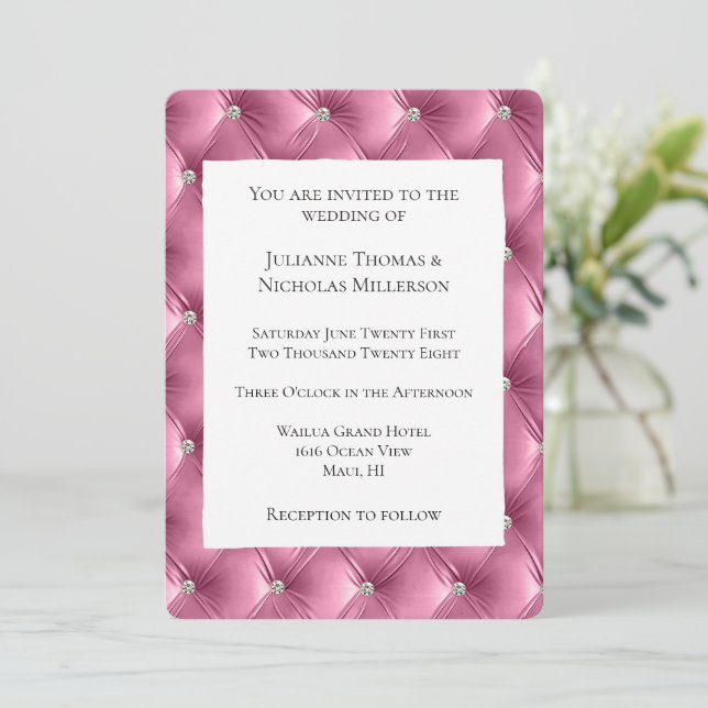 Invitación Moda cálida Boda de terciopelo rosa suave (Anverso de pie)