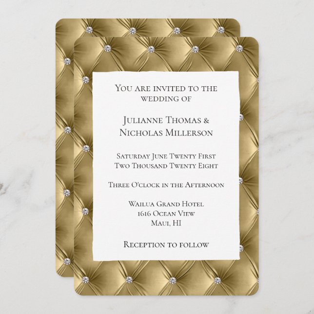 Invitación Moda cálida Bonito suave oro Faux Velvet Boda (Anverso / Reverso)