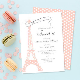 Invitación Moda Caligrafía Eiffel Paris Polka Dots Sweet 16