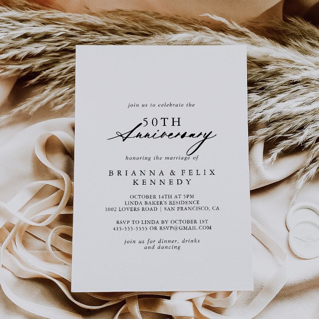 Invitación Moda Caligrafía Elegante 50 aniversario Boda (Subido por el creador)