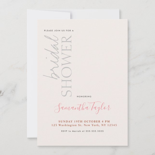 Invitación Moda Caligrafía Minimalista ducha de novia (Anverso)