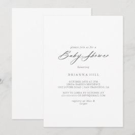 Invitación Moda Caligrafía Silver Baby Shower