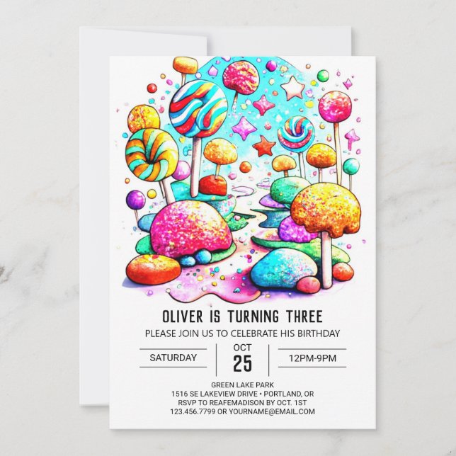 Invitación Moda Candyland Cumpleaños (Anverso)