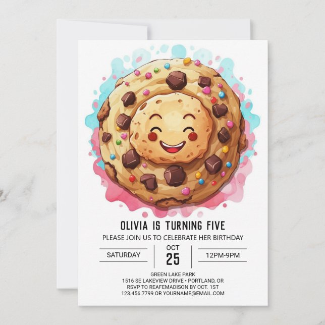 Invitación Moda caprichosa dulces galletas cumpleaños (Anverso)