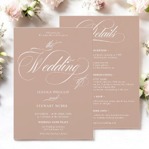 Invitación Moda caramelo beige todo en un boda de caligrafía