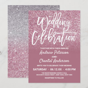 Invitación Moda Cassis Purpurina Rosa Boda Ombre