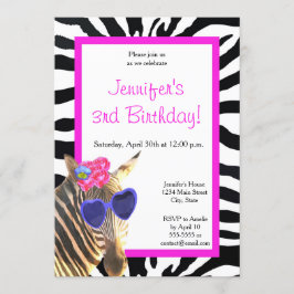 Invitación Moda cebra glamour animal chica feliz cumpleaños