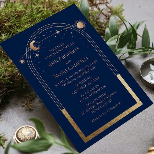 Invitación Moda celeste Oro Azul Estrella Luna Espacio Astron (Subido por el creador)
