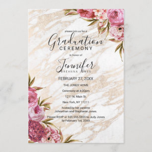 Invitación Moda Ceremonia de Graduación de Mármol de Oro Flor