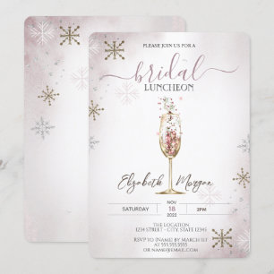 Invitación Moda Champagne Glass Snowflakes Bridal Luncheon
