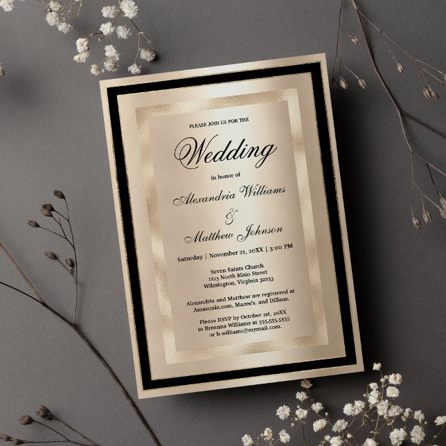Invitación Moda Champagne Gold Black Glamour Boda de lujo (Chic Champagne Gold Black Glamour Luxury Wedding )